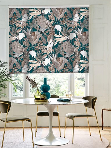 Oriental Aviary Teal Roller Blind by Boon & Blake