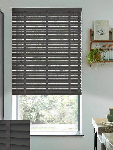 Anthracite Grey Real Wood Venetian Blind With Tapes