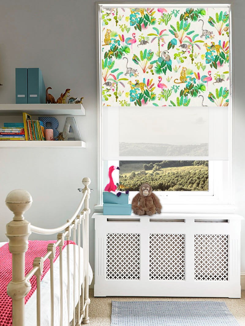 Blackout Jungle Jamboree Natural and Sheer White Double Roller Blind