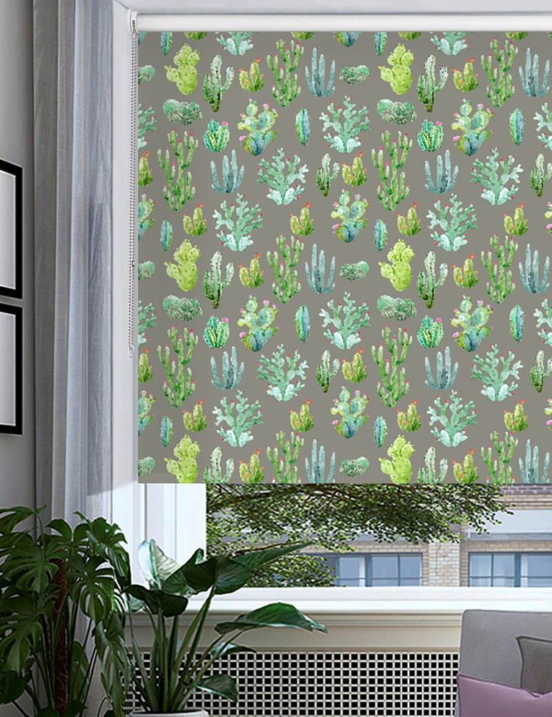 Cactus Dark Grey Floral Roller Blind