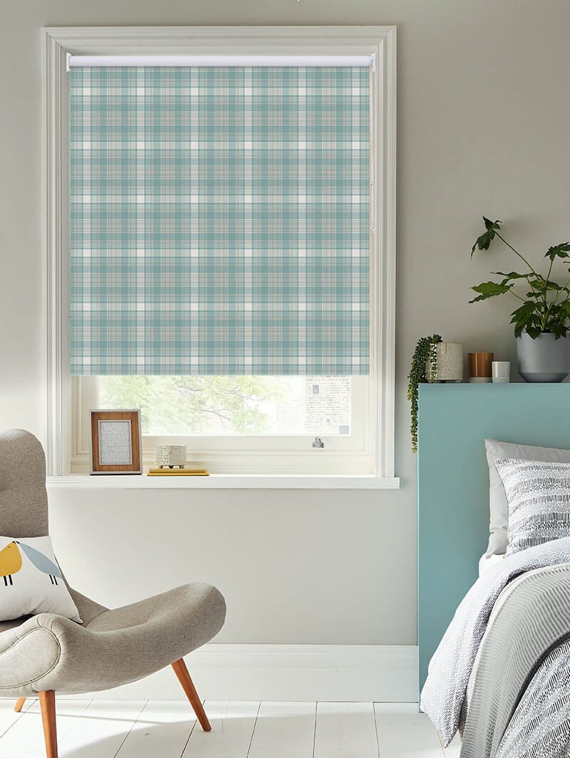 Wallace Check Soft Blue Roller Blind