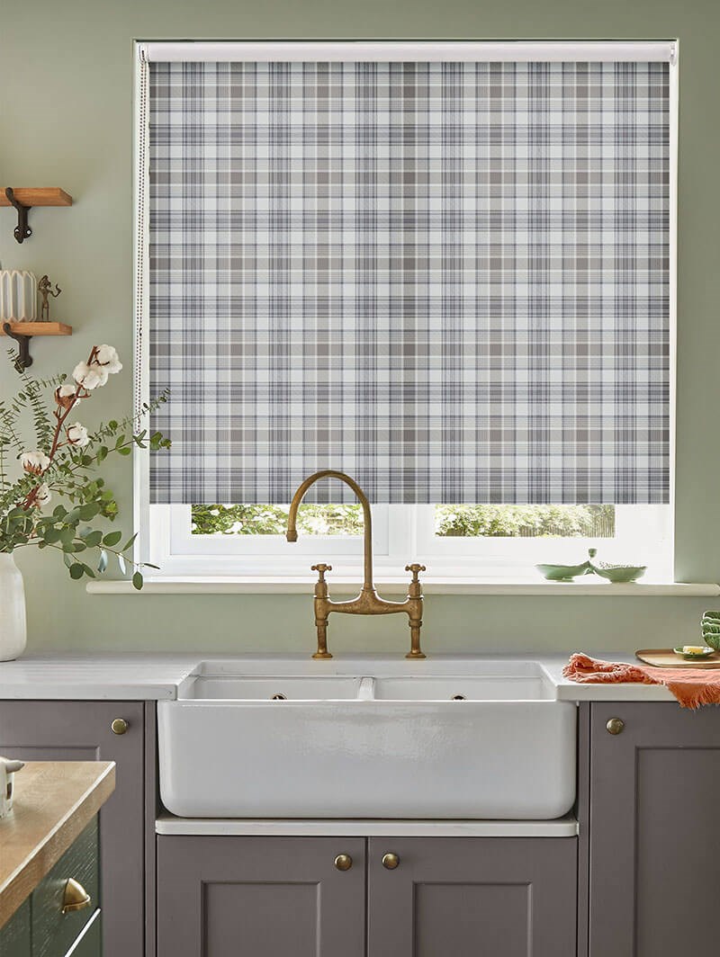 Wallace Check Stone Grey Roller Blind