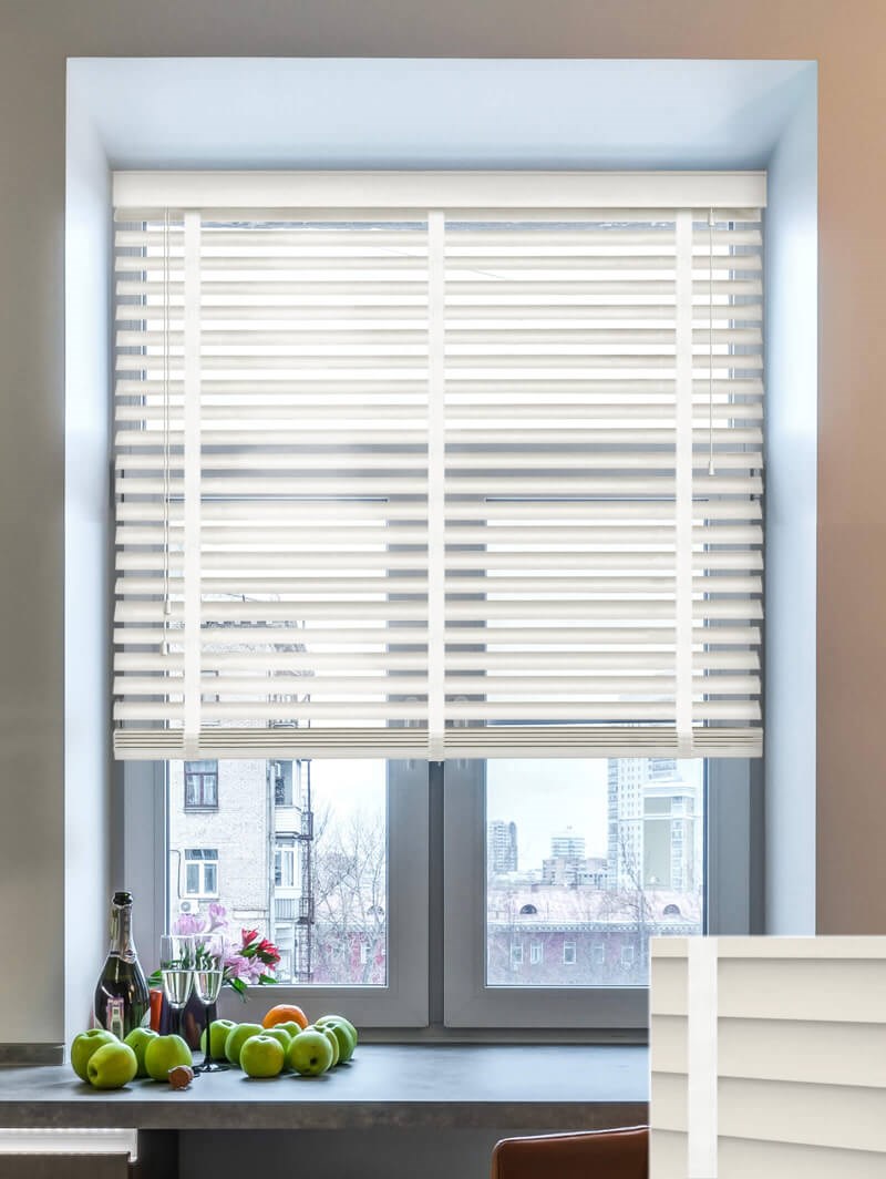 Off White Faux Wood Venetian Blind With Tapes