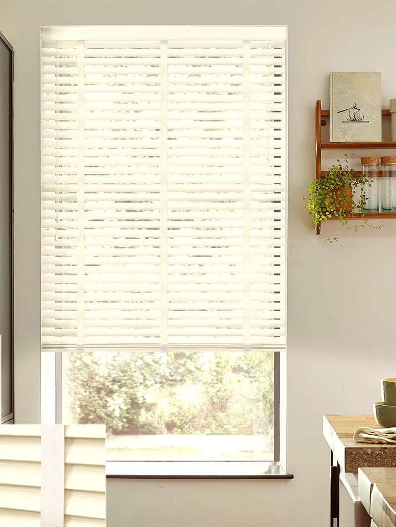 Soft Cream Wood Grain Faux Wood Venetian Blind With Tapes