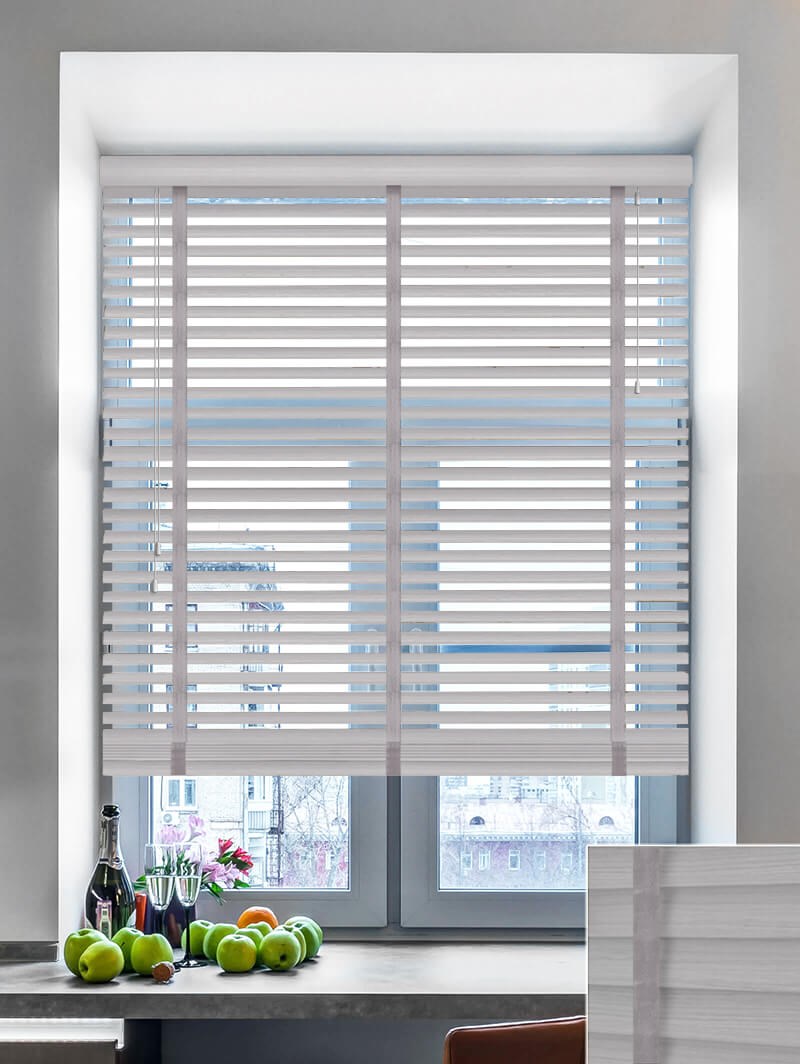 Soft Grey Wood Grain Faux Wood Venetian Blind With Tapes
