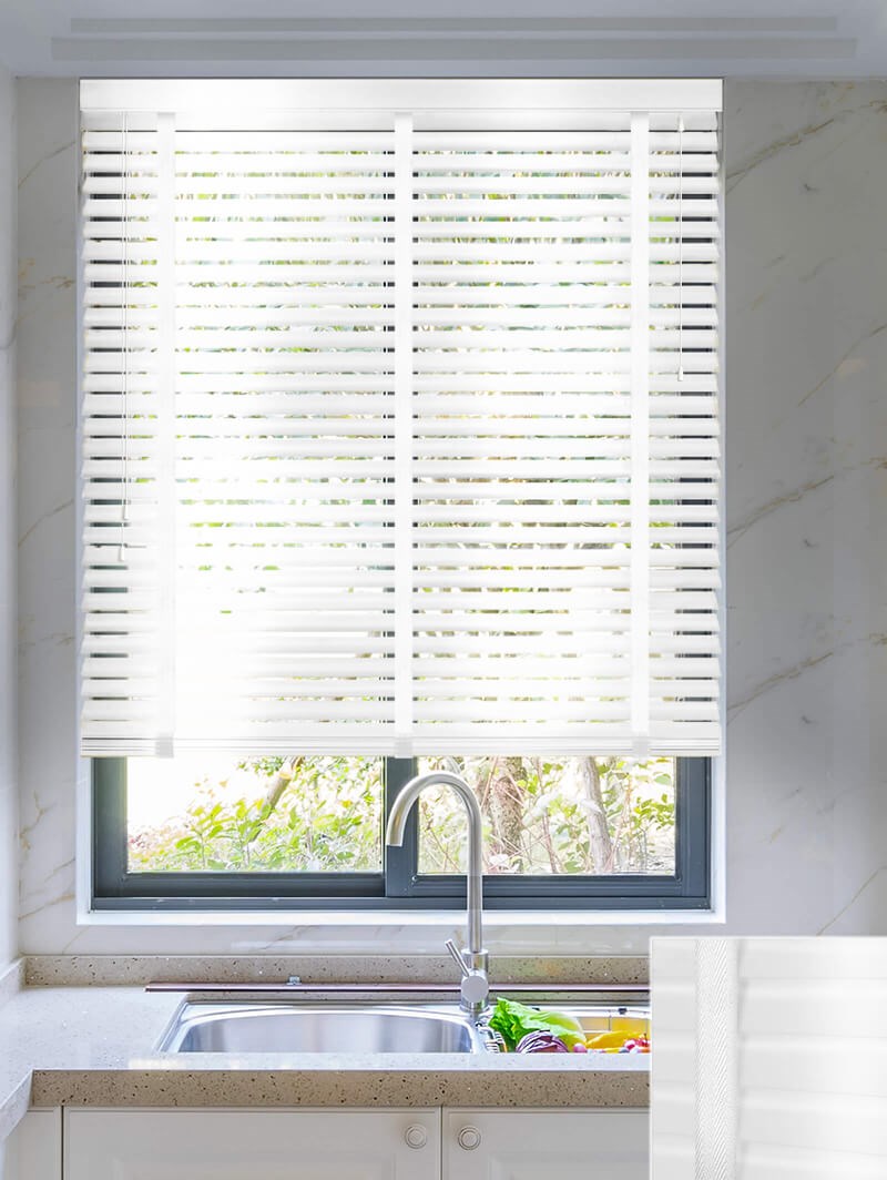 Gloss Lily White Real Wood Venetian Blind With Tapes