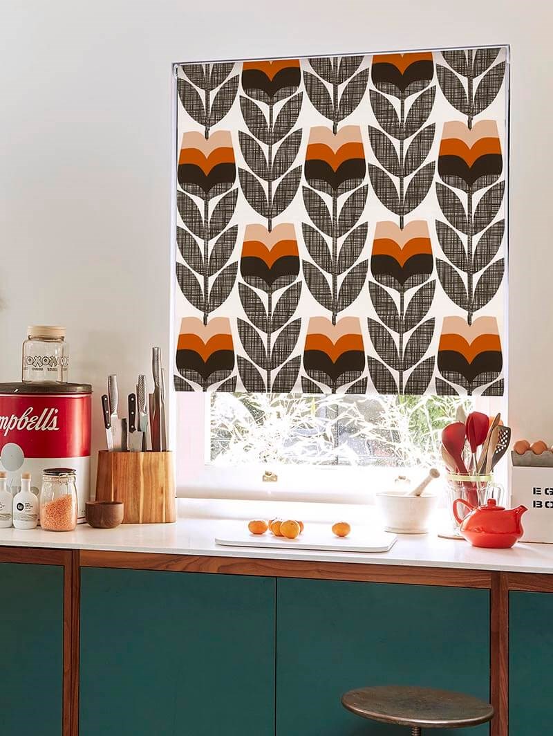 Orla Kiely Rosebud Orange Soft Fabric Roller Blind