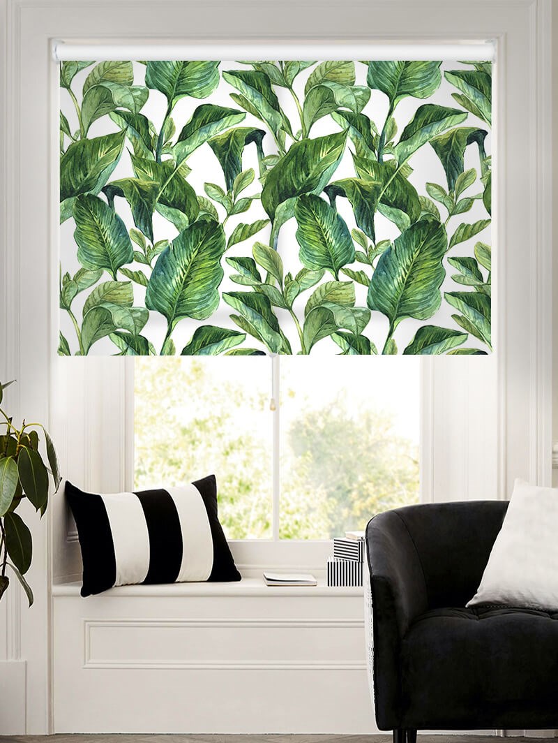 Spring Blinds Jungle Leaves Day Cordless Spring Loaded Roller Blind