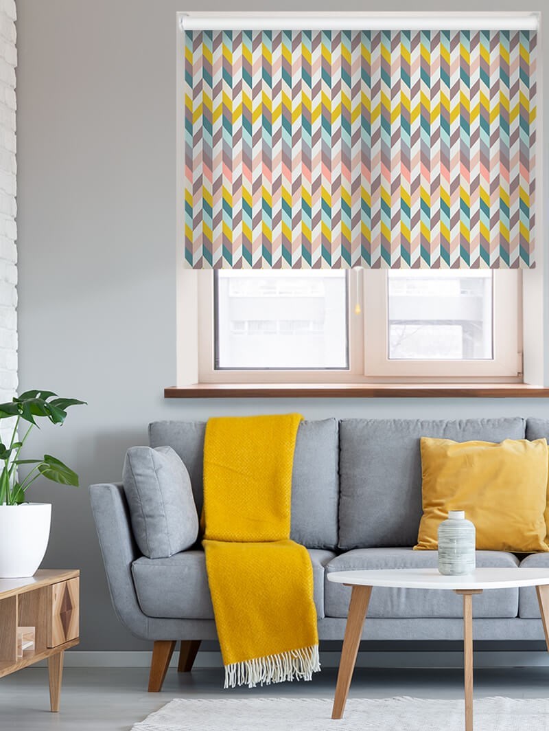 Mid Century Chevrons Daylight Cordless Spring Loaded Roller Blind